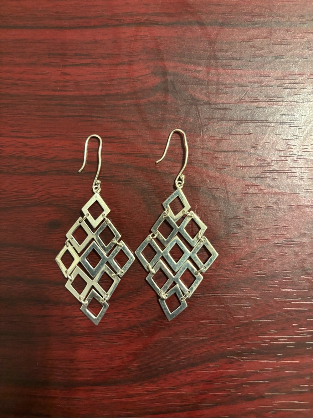 Diamond Shaped Chandelier Dangle Earrings in Tested Sterling Silver